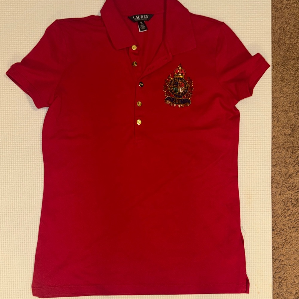 BLACK LABEL Ralph Lauren WOMEN Red Polo with Embroidered Crest